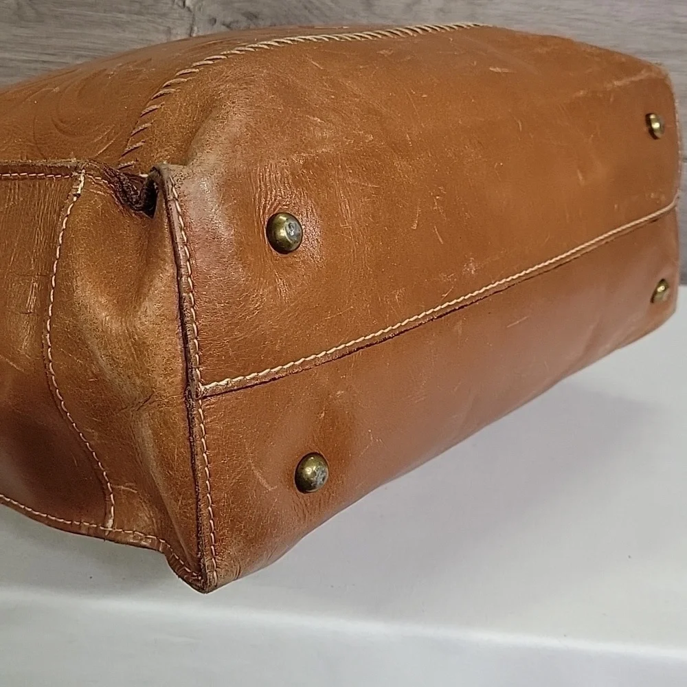 Patricia Nash Brown Tooled Leather Tote Shoulder Bag